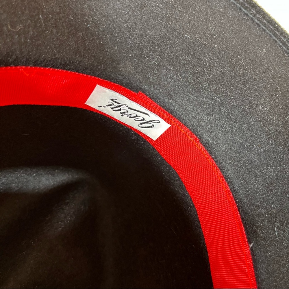 Vintage 1980 Retro Georgi Black Velvet wide flat brim Art Deco fedora Feather - Picture 6 of 16